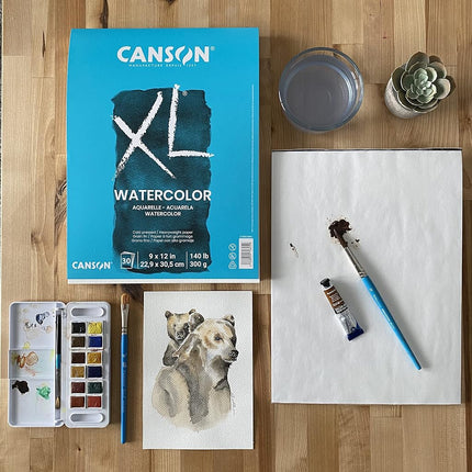 Canson XL Series Watercolor Textured Paper Pad for Paint, Pencil, Ink, Charcoal, Pastel, and Acrylic, Fold Over, 140 Pound, 9 x 12 Inch, 30 Sheets (100510941)