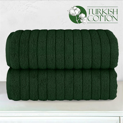 Elegant Comfort 100% Turkish Cotton Corduroy Ribbed Luxury Soft 2 Pack Bath Towels 27 x 54 Inch - Ultra Plush, Absorbent, Quick Dry, Hotel Spa Quality Towels for Bathroom Essentials, Hunter Green