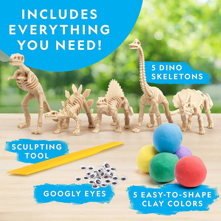 NATIONAL GEOGRAPHIC Clay Dinosaur Craft Kit – Dinosaur Arts & Crafts for Kids with 5 Colors of Air Dry Clay, 5 Dino Skeletons, Googly Eyes, Sculpting Tool, STEM Activity for Boys & Girls