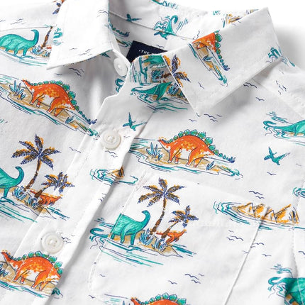 The Children's Place Baby Boys' Short Sleeve Button Down Shirt, Blue Orange Dino Print, 9-12 Months