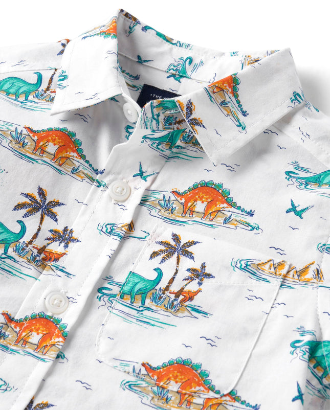Camisa abotonada de manga corta para niños grandes de The Children's Place, Isla Tropical, 2T