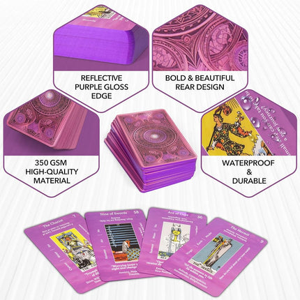 Tarot Cards with Guidebook & Pouch | 78 Oracle Divination Cards with Meanings | Gift Set for Beginners & Experienced Practitioners | Purple & Pink Designs | Tarot Card Gifts for Women