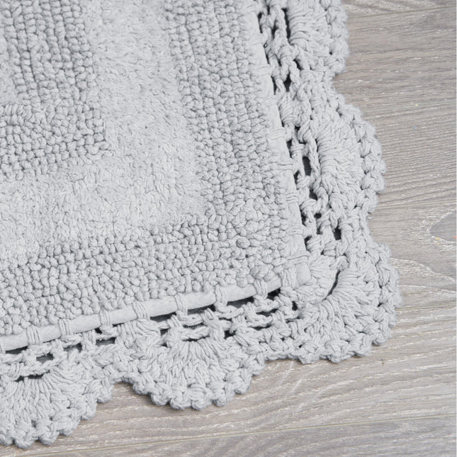 Laura Ashley Crochet Cotton 21x34 Bath Rug, Light Grey