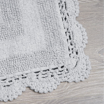 Laura Ashley Crochet Cotton 17x24 in. Bath Rug, Light Grey