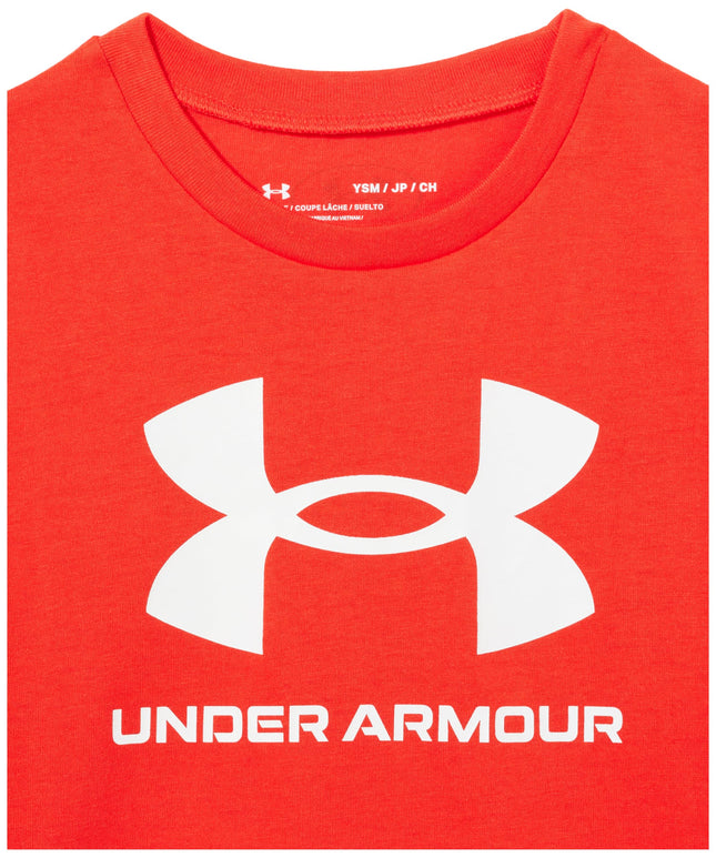 Under Armour Camiseta de manga corta con logo Sportstyle para niño, (890) Rojo Radio / Blanco, X-Small