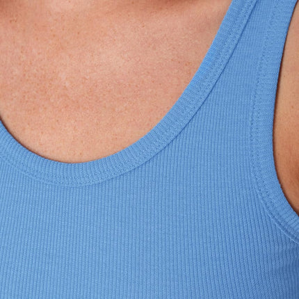 Hanes Womens Originals Rib Crop Tank Top 2-Pack, Comfywear Stretch Cotton Cropped Top, Provence Blue/Pink Coral, XL