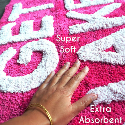 Get Naked Bath Mat - Funny Cute Bathroom Rug in Hot Pink, Magenta, Peach - Non-Slip Washable Shower Mat for Girls, Women - Fun College Apartment Decor