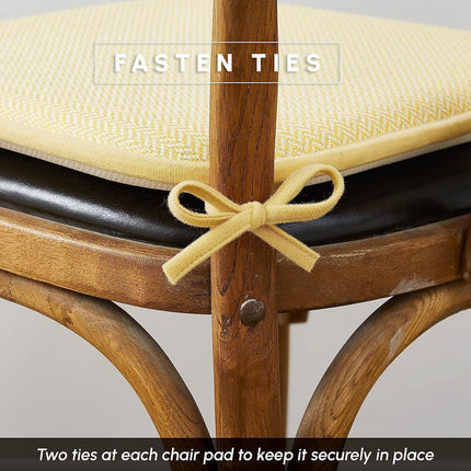 Elegant Comfort 2 Pack Chair Cushion Covers - Skid-Proof Rubber Backing - 16 x 16 Inch - Thick Dining Square Shape Seat Covers - Comfortable Textured Chair Pads with Ties - Chevron Pattern, Yellow