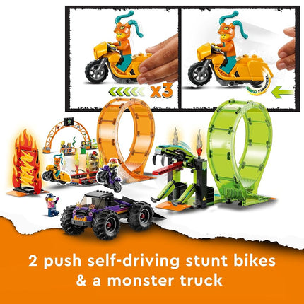 LEGO 60339 City Stuntz Double Loop Stunt Arena, Monster Truck Playset with 2 Toy Motorbikes, Ramp and Minifigures, for Kids Aged 7 Plus