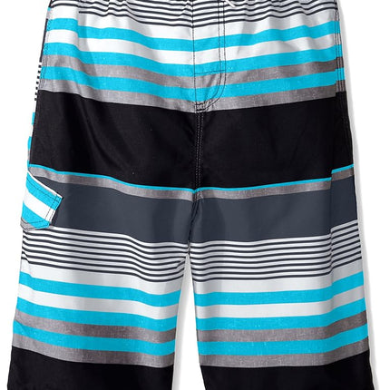 Kanu Surf Big Boys Optic Stripe Swim Trunks Black/Aqua 14/16