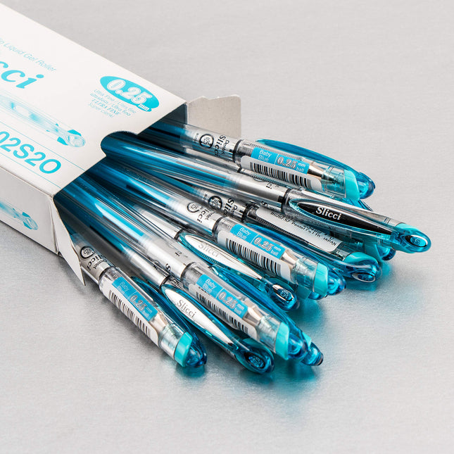 Bolígrafo de gel ultrafino Pentel Arts Slicci de 0,25 mm, tinta azul celeste, caja de 12 (BG202-S2)