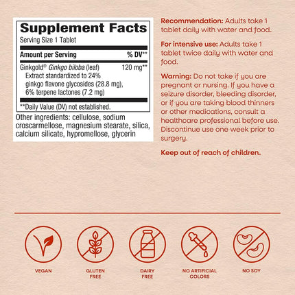 Nature's Way Ginkgold Max Advanced Ginkgo Extract for Mental Sharpness 1x Daily 120 mg, 60 Count