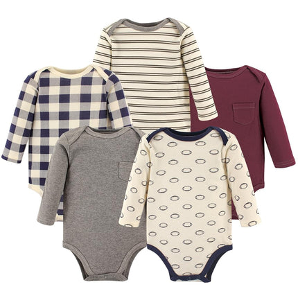 Hudson Baby Long Sleeve Bodysuits, Football 5Pk, 0-3 Months (3M)