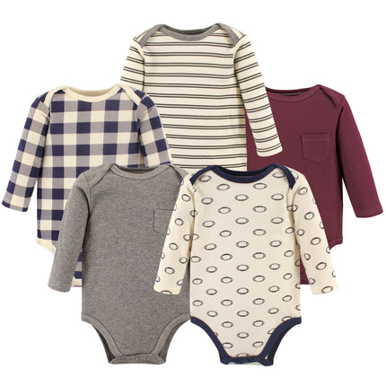 Hudson Baby Infant Long Sleeve Bodysuit 5 Pack, Fo