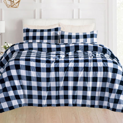 Elegant Comfort Luxuriously Soft 4-Piece Velvet Plush Flannel Sheet Set - Premium Quality - Cozy Warm, Anti-Static, Non Pilling Fuzzy Velvet Flannel Fleece Deep Pocket Sheet Set-Twin XL, Buffalo Navy