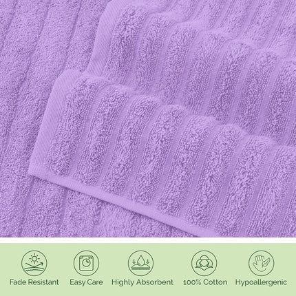 Elegant Comfort 100% Turkish Cotton Corduroy Ribbed Luxury Washcloths 6 Pack Soft 13 x 13 Inch - Higly Absorbent, Durable, Quick Dry, Spa Premium Hotel Quality for Bathroom or Travel, Lilac