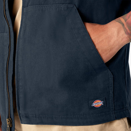 Dickies Mens Canvas High Pile Fleece Lined Vest, Rinsed Dark Navy, S