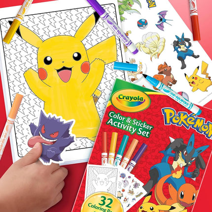 CRAYOLA Pokémon Colour & Activity Kit | Includes 32 Colouring Pages, 5 Markers and 3 Sticker Sheets ft. Ash, Pikachu and Friends | Activity Kit for Kids Ages 3+