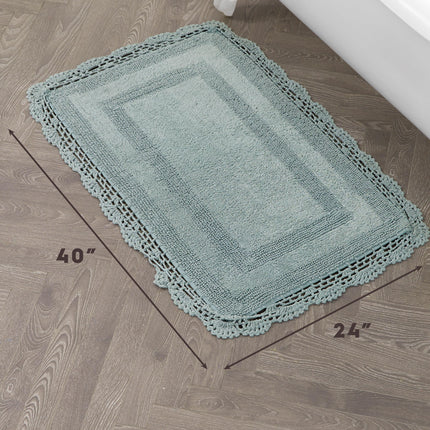 Laura Ashley Crochet Cotton 24x40 Bath Rug, Aqua