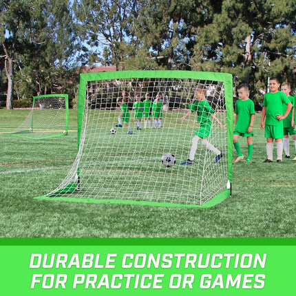 GoSports Team Tone 4 ft x 3 ft Portable Soccer Goals for Kids - Set of 2 Pop Up Nets for Backyard - Bright Green