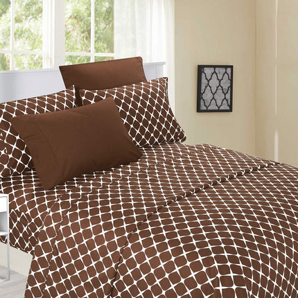Juego de sábanas Elegant Comfort de lujo, el más suave y acogedor, de 4 piezas, resistente a las arrugas, patrón Milano Trellis, juego de cama de microfibra de calidad hotelera de primera, tamaño Twin/Twin XL, color marrón chocolate