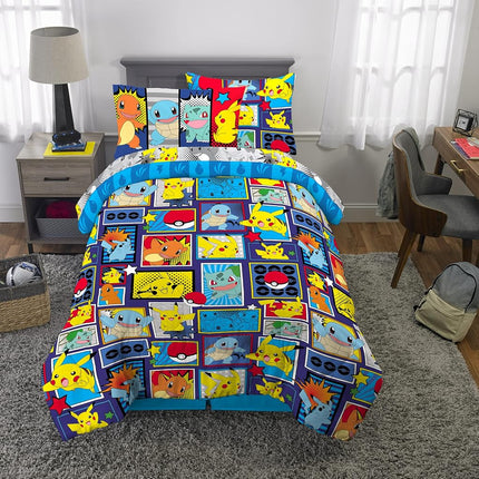 Juego de edredón y sábanas supersuaves Franco Kids con funda, 5 piezas tamaño individual, Pokémon