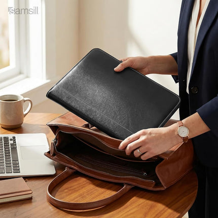 Samsill Contrast Stitch Leather Padfolio – Lightweight & Stylish Business Portfolio for Men & Women – Resume Portfolio, 8.5” x 11” Writing Pad – Black