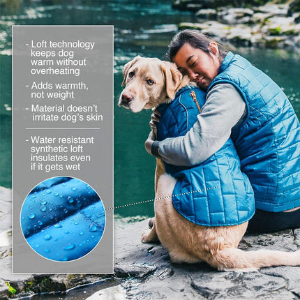 Kurgo Loft Dog Jacket, Reversible Dog Coat, Wear with Harness or Sweater, Water Resistant, Reflective, Winter Coat for Small Dogs (River Run, S)