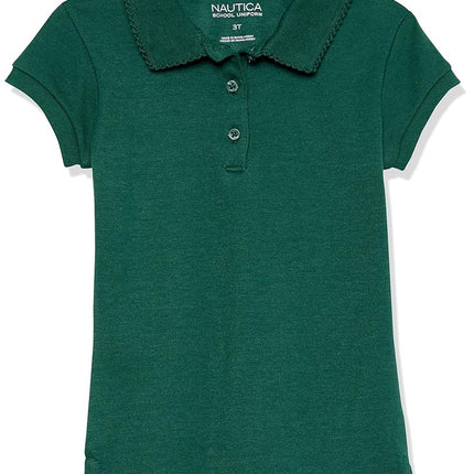 Nautica Girls' Short Sleeve Polo, Forest Green, La