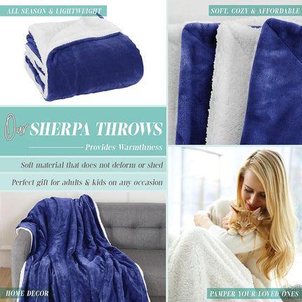 Manta Reversible Ultra Suave y Elegante de Franela Polar Sherpa de Comfort: Ligera, Suave y Acogedora - Manta Decorativa para Todas las Estaciones, Perfecta para Descansar, 50 x 60 pulgadas, Azul Rey