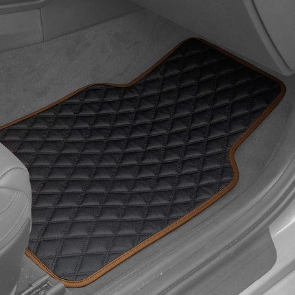FH Group F12003BROWN Universal Fit Diamond Pattern Faux Leather Beige Automotive Floor Mats fits most Cars, SUVs, and Trucks
