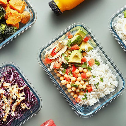 M MCIRCO Lot de 5 récipients de préparation de repas en verre de 1 litre avec couvercles à loquet, hermétiques, adaptés au micro-ondes, au four, au congélateur et au lave-vaisselle (1,06 litre, blanc, 20x13x7,5 cm)