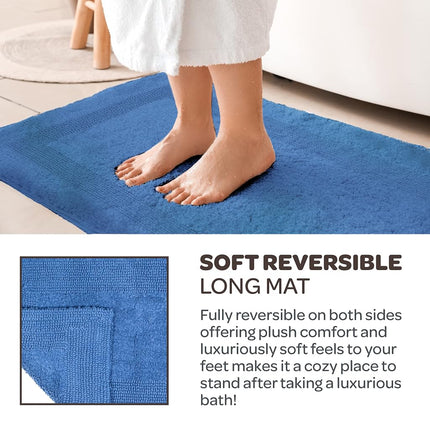Bedford Home 100 Percent Cotton Reversible Long Bath Rug - Blue - 24x60