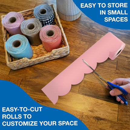 Carson Dellosa 65Ft of Dusty Rose Bulletin Board Borders, 1 Roll of Pink Scalloped Trim for Rolling Whiteboard, Cork and Posterboard, Party, Easter, Spring Decorations, and Classroom Decor