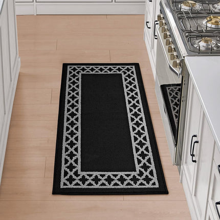 Nautica – Runner Rug | Indoor Runners for Hallways and Entry Rugs| Non-Slip and Non-Skid Entry and Kitchen Door Mat| Machine Washable Entryway Carpet Rugs | 2'2" x 5' | Trellis Black