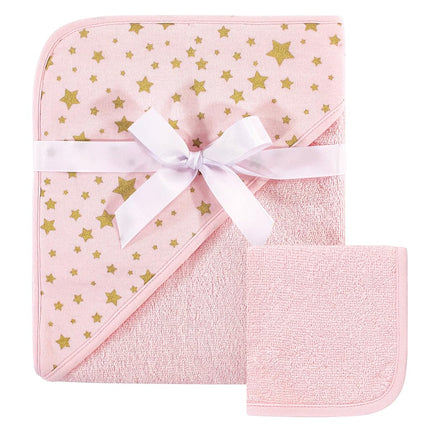 Toalla con Capucha y Toallita de Algodón Hudson Baby Unisex para Bebé, Estrella Rosa Dorada, Talla Única