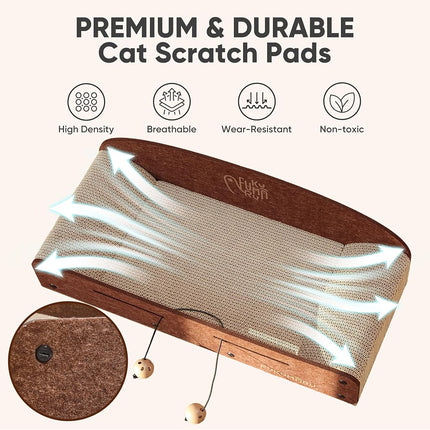 FUKUMARU 26 Inch Cat Scratcher Cardboard Lounge Bed, Durable Cat Scratcher Bed Large Lounger, 2 Reversible Cat Scratching Pads for Indoor Cats, Recyclable Cat Scratch Bed Cardboard with Bell Ball Toy