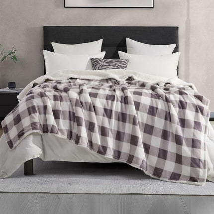 Elegant Comfort Ultra Soft Reversible Buffalo Plaid Flannel Sherpa Blanket - Cozy Silky Checkered Fleece Throw for Couch, Bed - Plush Fuzzy Warm Winter Blanket for Gift, Twin XL, Gray