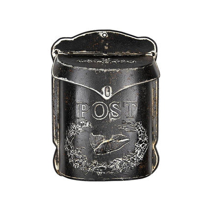 Creative Co-Op Black Embossed Tin Post Letter Box