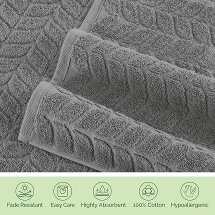 Elegant Comfort Luxury 6-Piece 100% Turkish Cotton Jacquard Braided Textured Premium Hotel Quality Towel Set� Soft and Absorbent, Includes 2 Bath Towels, 2 Hand Towels and 2 Washcloths, Gray