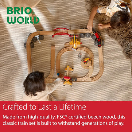 BRIO World Deluxe Cargo Wooden Railway Train Set – Large Wooden Train Track with Freight Train, Crane, Wagons, Loads & Accessories, Expandable BRIO World Set, Toy Gift for Kids Age 3 Years and Up
