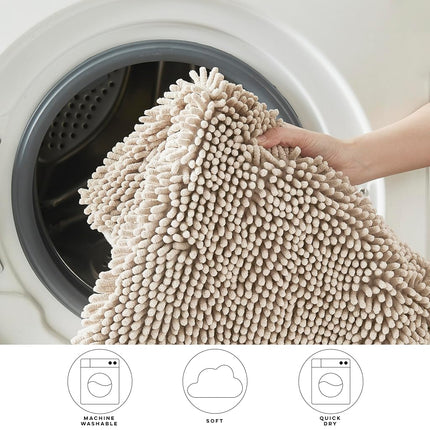 Non Slip Bath Mat, Biege Bathroom Rug, Large Thick Ultra-Soft Absorbent Chenille Washable Bathroom Runner, Quick Dry Microfiber Bathmat for Shower Floor by Casual Living, 24 x 60-Inch, Biege