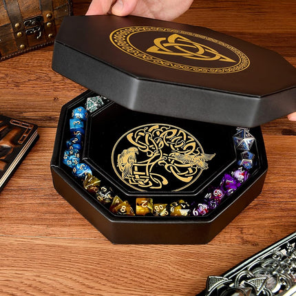 Premium Dice Tray for DND, Detailed World Tree & Triquetra Design – 23 CM