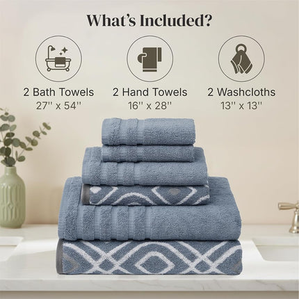 Amrapur Pacific Coast Textiles 6 Pc Yarn Dyed Towel Oxford Blue, 6-Piece