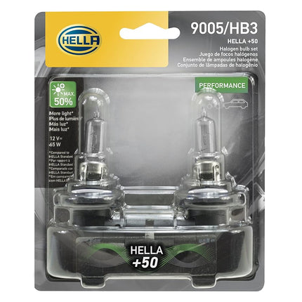 HELLA 9005 +50 Performance Halogen Headlight Bulb,