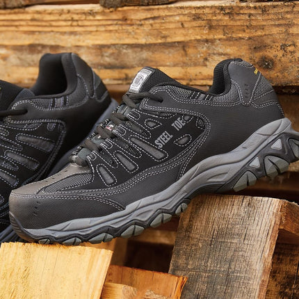 Skechers Men's Cankton Steel Toe Construction Shoe, Black/Charcoal, 11 UK