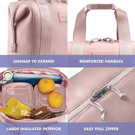 Fit & Fresh Remi Lunch Bag for Women Work – Neoprene Lunch Tote with Containers & Ice Pack, Reusable Meal Prep Lunch Box, Large Capacity, Machine Washable, Mauve