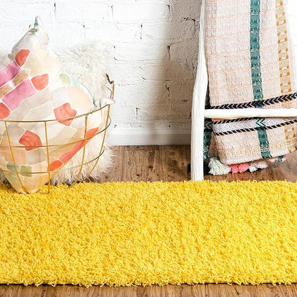 Unique Loom Solo Solid Shag Collection Modern Plush Tuscan Sun Yellow Runner (3' x 10')