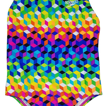 Bañador de una pieza Speedo para niña Racerback Sport Splice (EE. UU., Talla, X-pequeña, Regular, Azul mar turquesa/Verde lima neón)