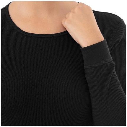 Fruit of the Loom Women's Micro Waffle Premium Thermal Underwear Tee Shirt Pajama Top, Black/Black, Large